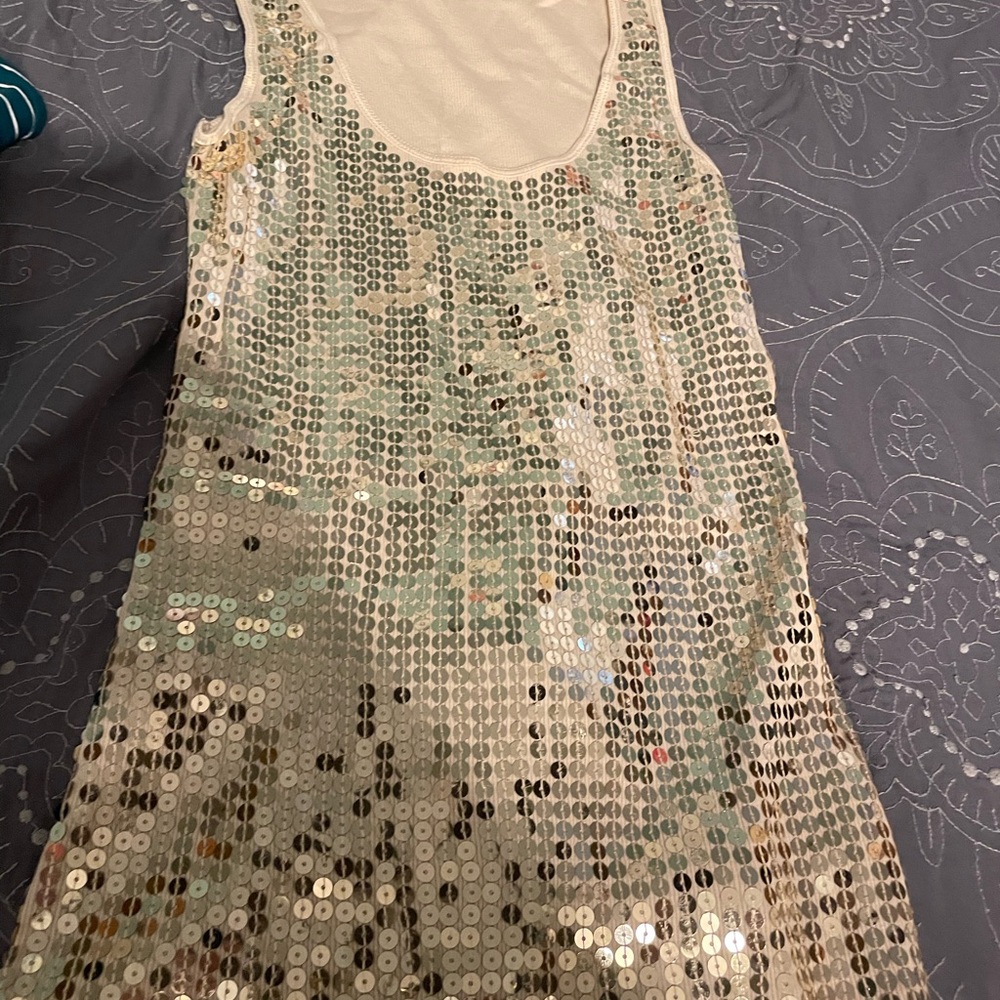 Express gold sequin tank top large nwot top shirt shiny tan beige Y2K retro